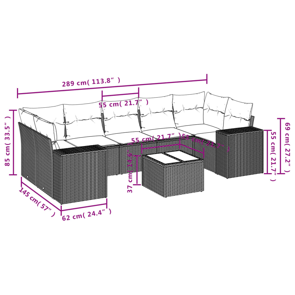 vidaXL Set de sofás de jardín 8 piezas y cojines ratán sintético negro