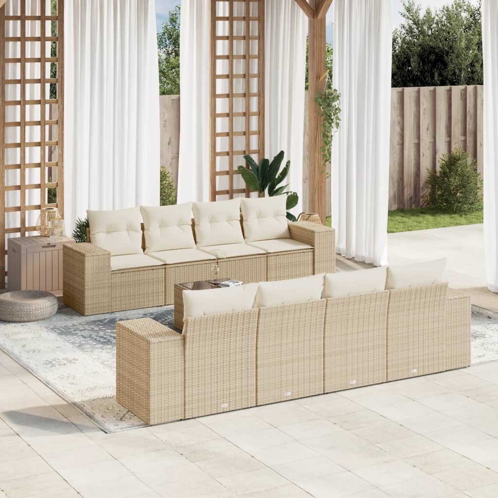 vidaXL Set de sofás de jardín 9 pzas con cojines ratán sintético beige