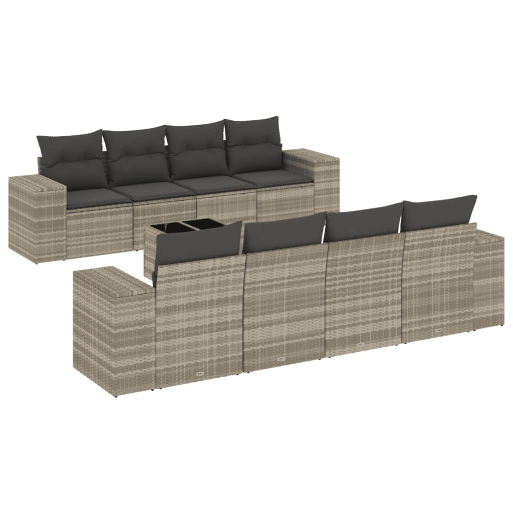 vidaXL Set muebles jardín 9 pzas y cojines ratán sintético gris claro