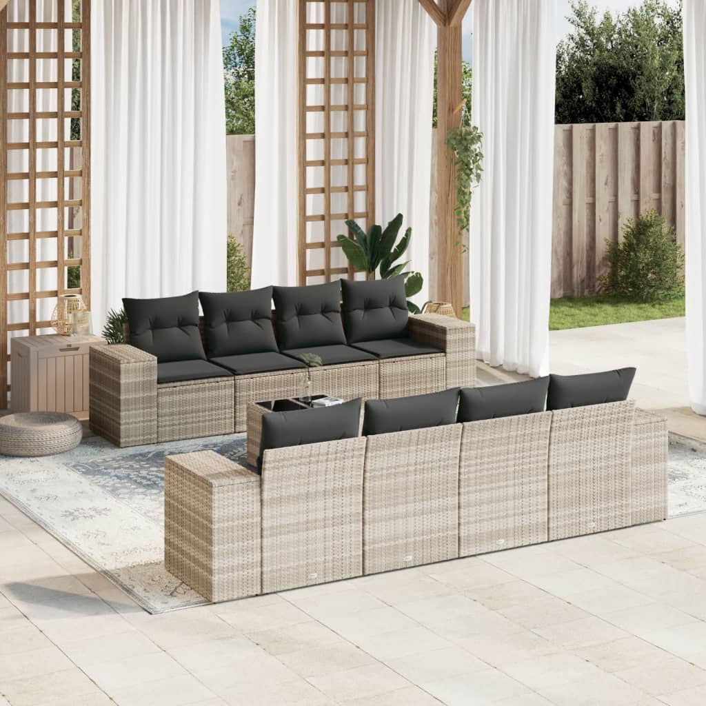 vidaXL Set muebles jardín 9 pzas y cojines ratán sintético gris claro