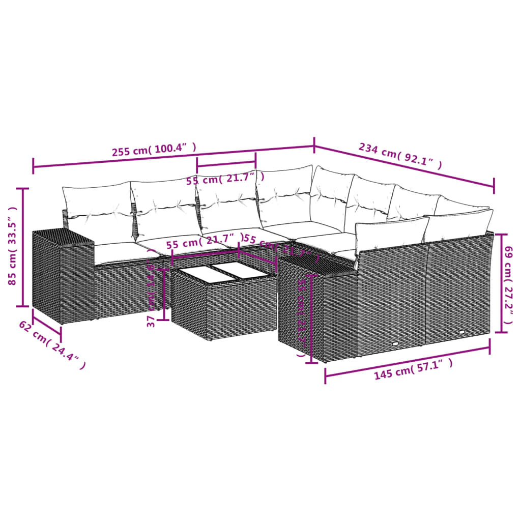 vidaXL Set de sofás de jardín 8 piezas y cojines ratán sintético negro