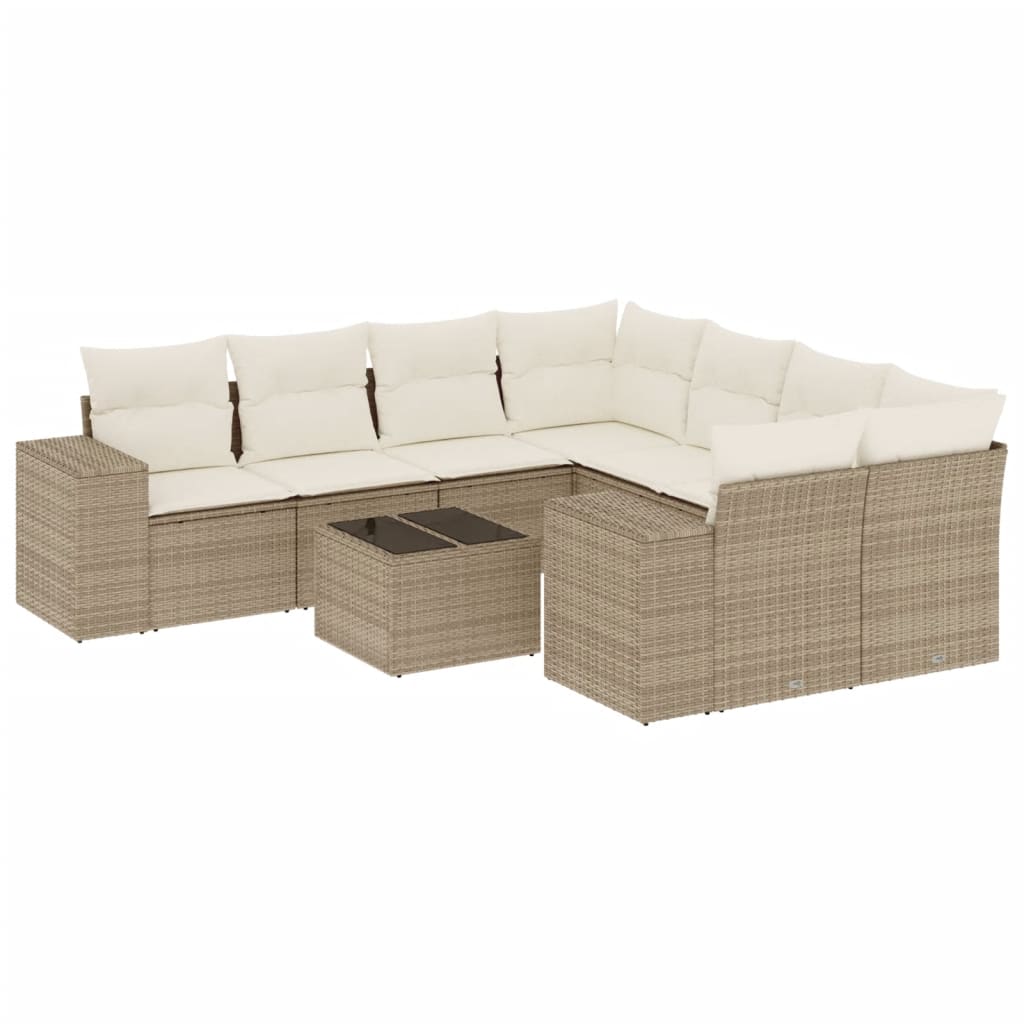 vidaXL Set de sofás de jardín 9 pzas con cojines ratán sintético beige