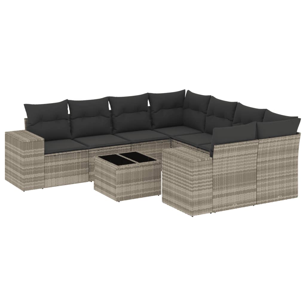 vidaXL Set muebles jardín 9 pzas y cojines ratán sintético gris claro