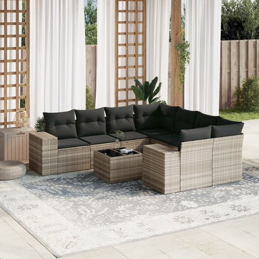 vidaXL Set muebles jardín 9 pzas y cojines ratán sintético gris claro