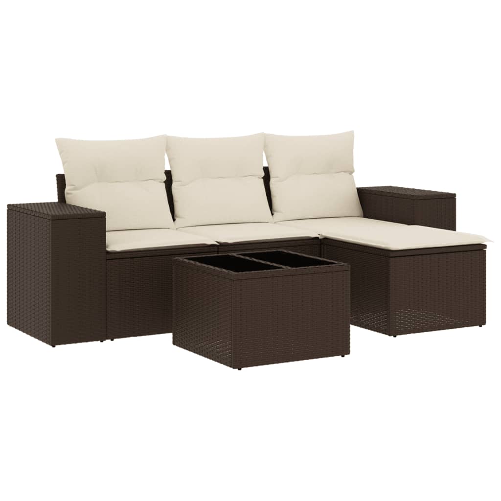 vidaXL Set comedor de jardín 5 piezas y cojines ratán sintético marrón