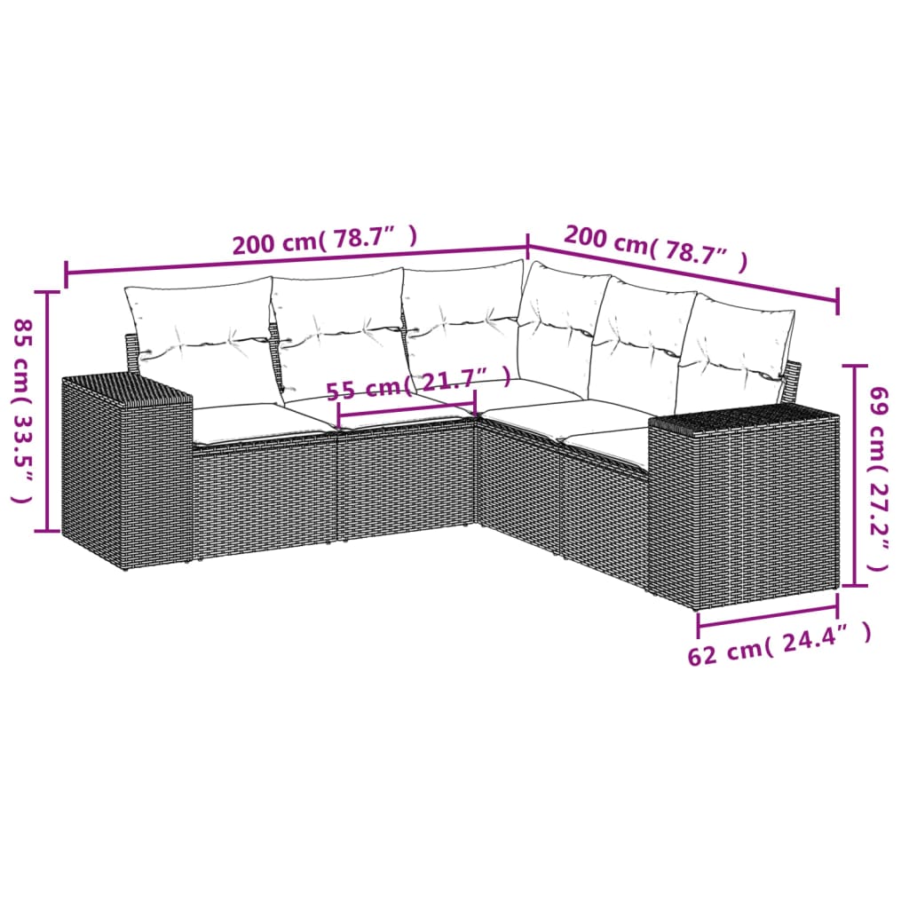 vidaXL Set comedor de jardín 5 piezas y cojines ratán sintético marrón