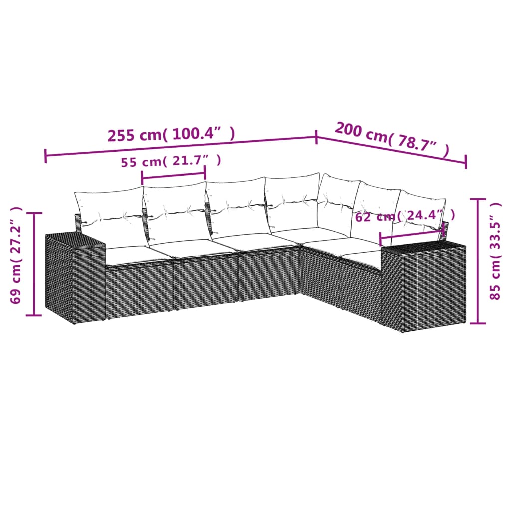 vidaXL Set sofás de jardín 6 piezas y cojines ratán sintético marrón