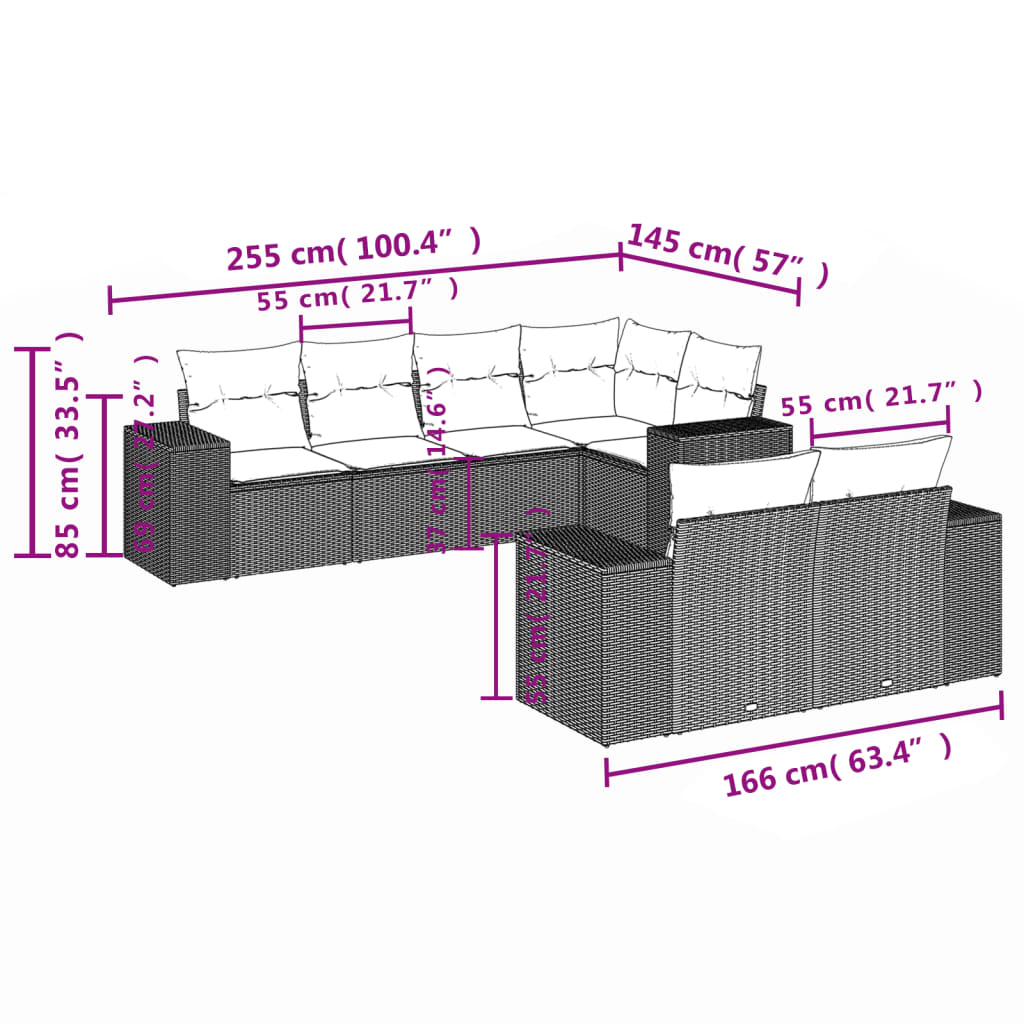 vidaXL Set sofás de jardín 7 piezas y cojines ratán sintético beige