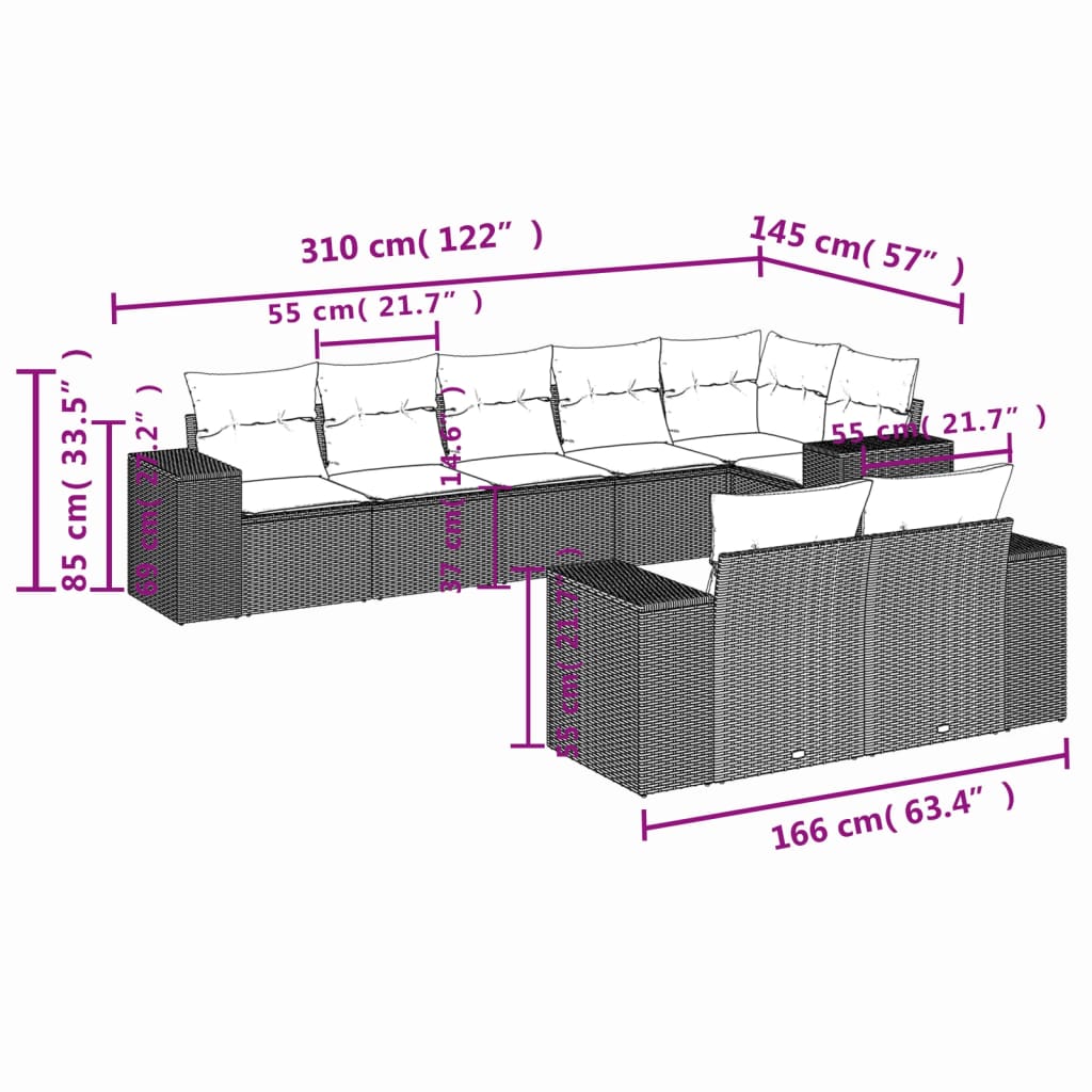 vidaXL Set de sofás de jardín 8 piezas y cojines ratán sintético negro