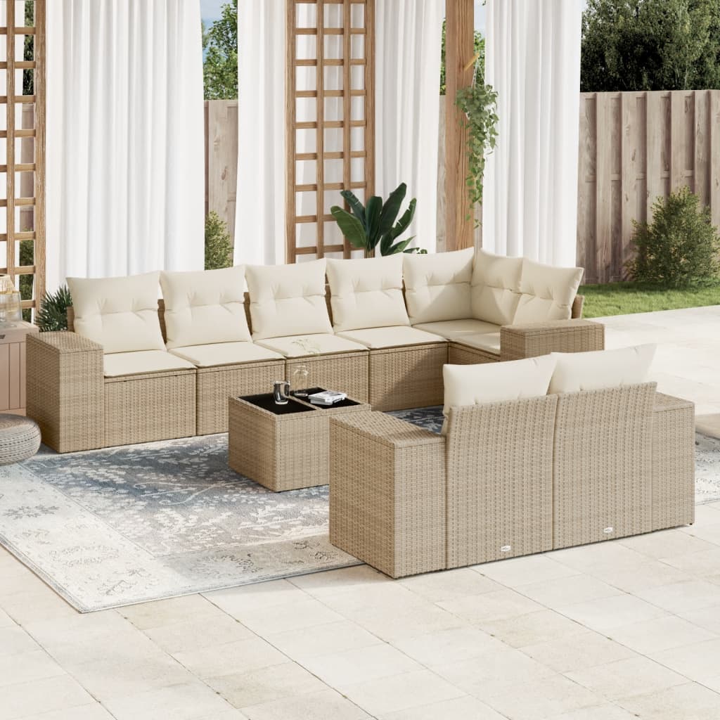 vidaXL Set de sofás de jardín 9 pzas con cojines ratán sintético beige