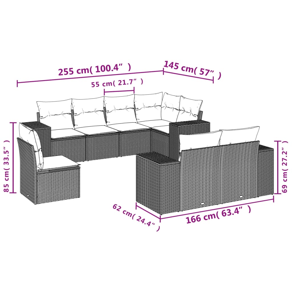 vidaXL Set de sofás de jardín 8 piezas y cojines ratán sintético negro