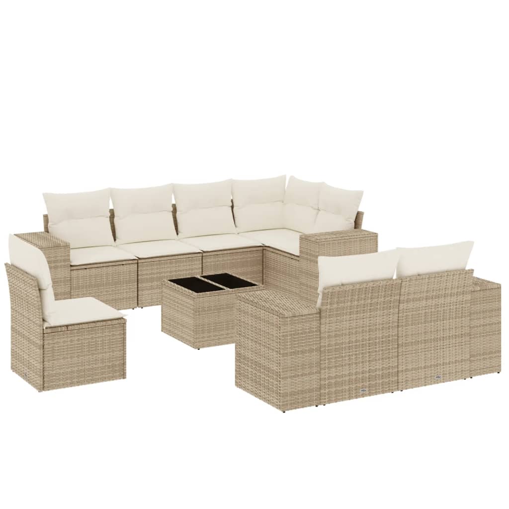 vidaXL Set de sofás de jardín 9 pzas con cojines ratán sintético beige