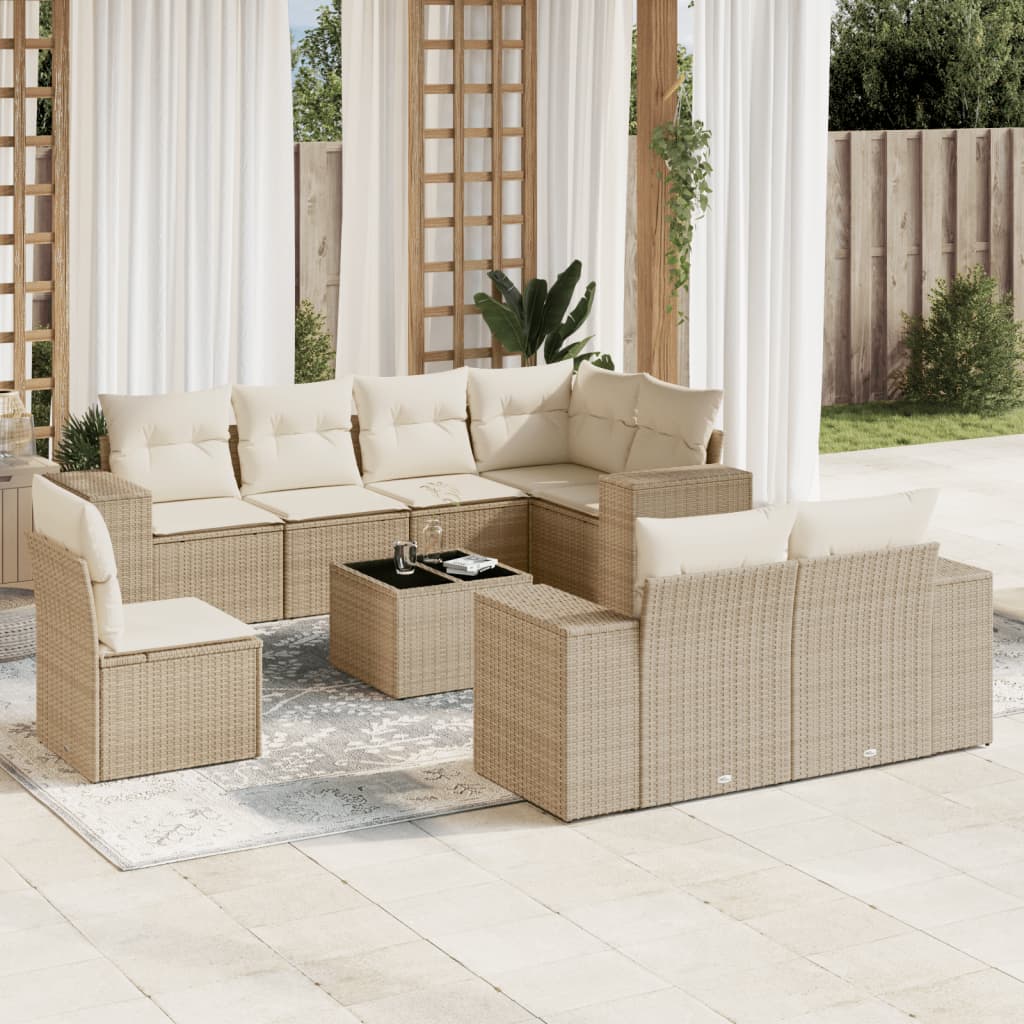 vidaXL Set de sofás de jardín 9 pzas con cojines ratán sintético beige