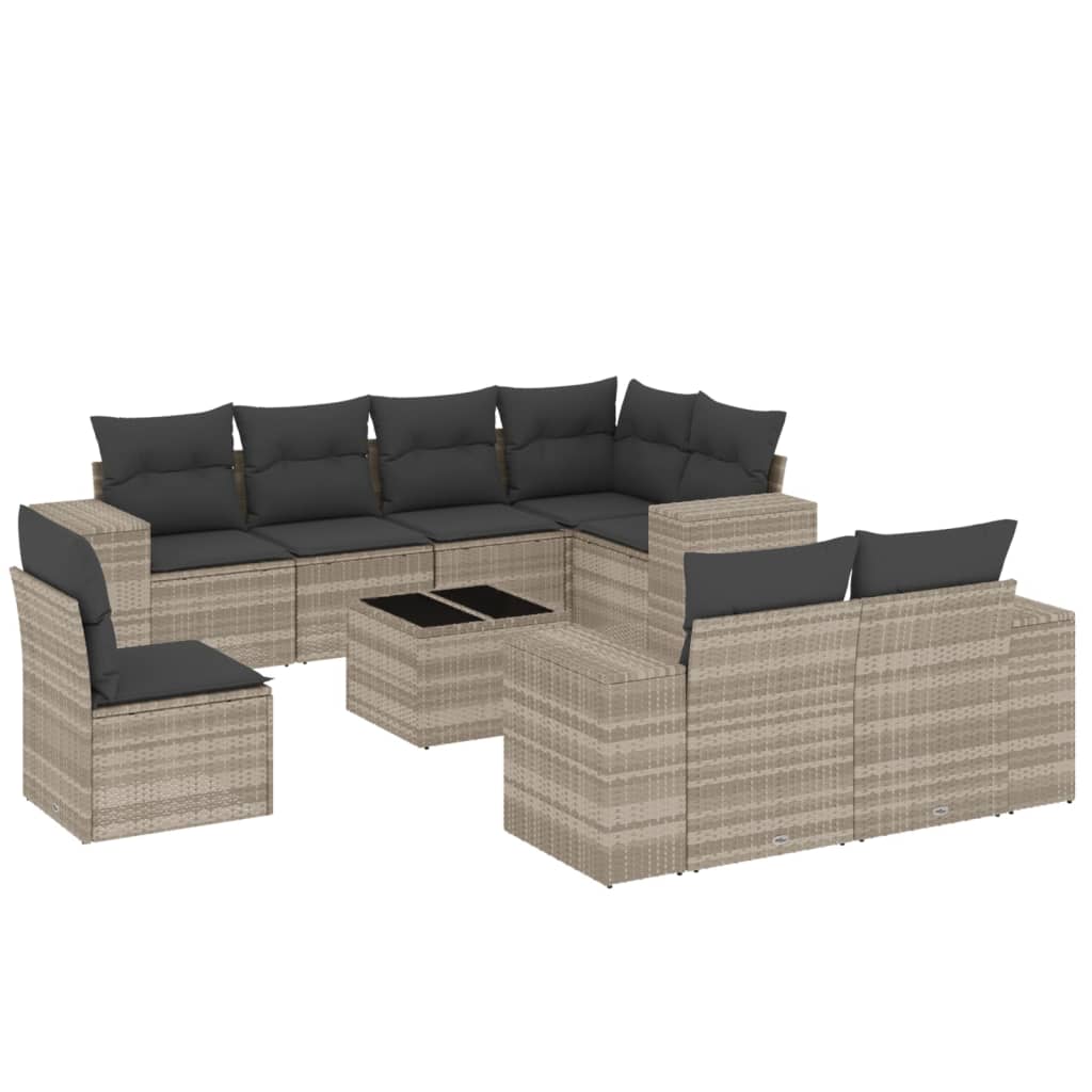 vidaXL Set muebles jardín 9 pzas y cojines ratán sintético gris claro