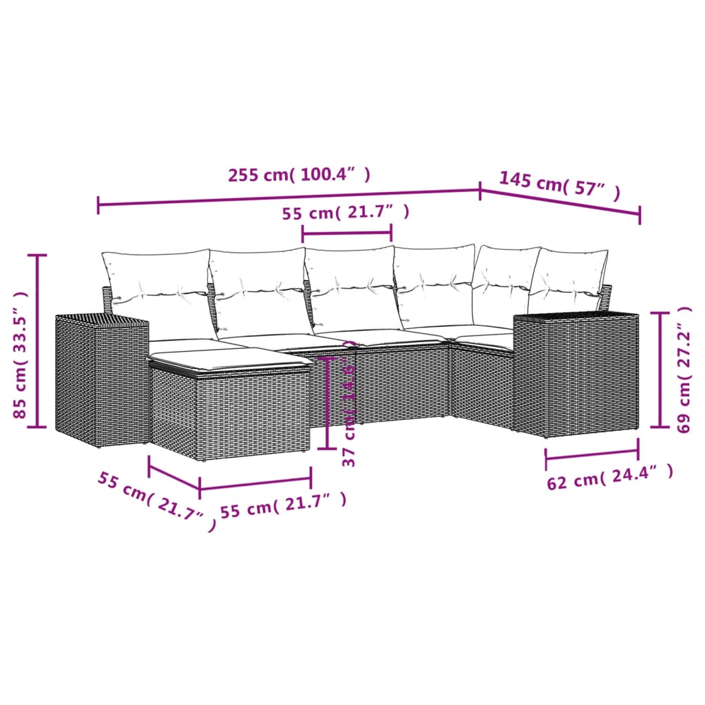 vidaXL Set sofás de jardín 6 piezas y cojines ratán sintético marrón