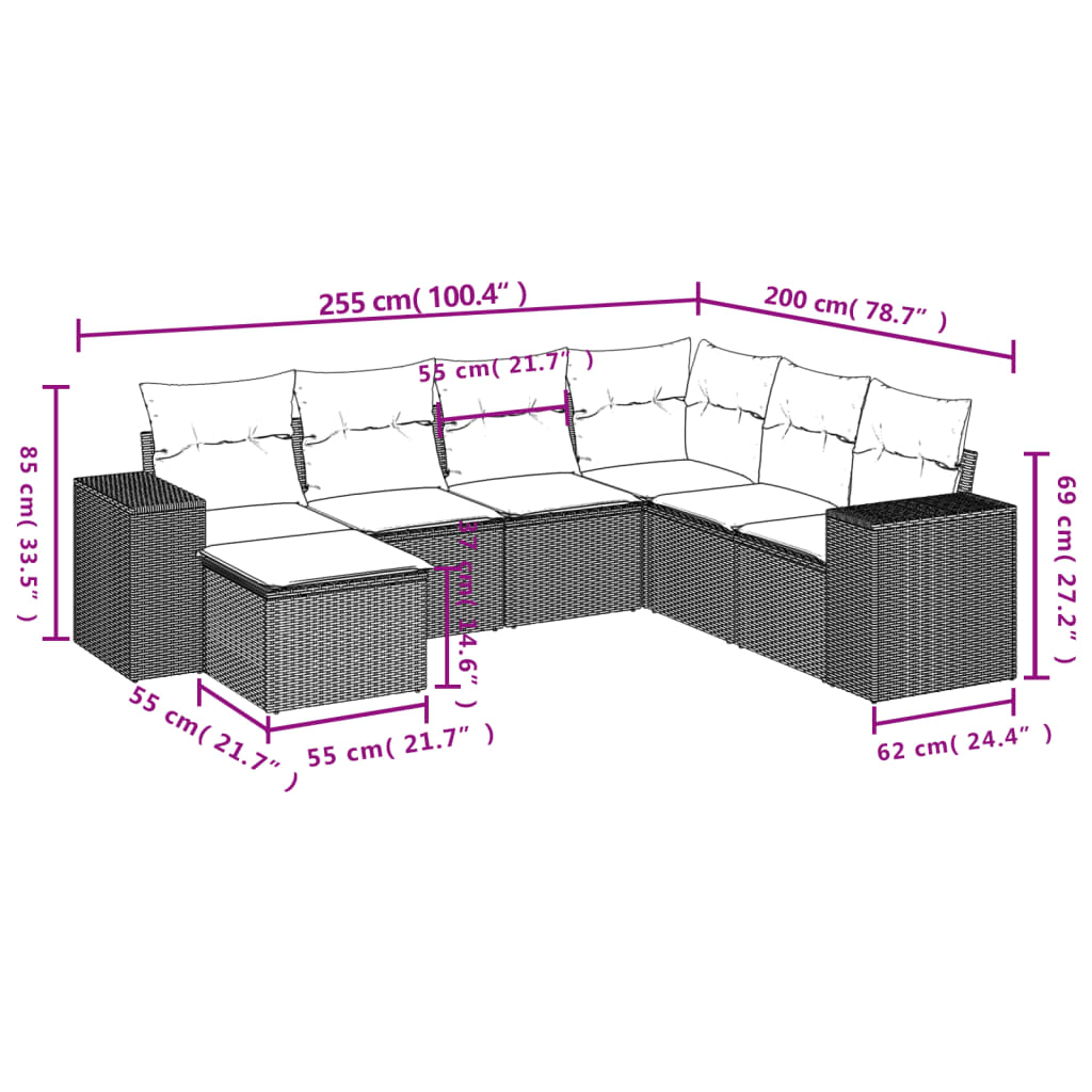 vidaXL Set sofás de jardín 7 piezas y cojines ratán sintético beige