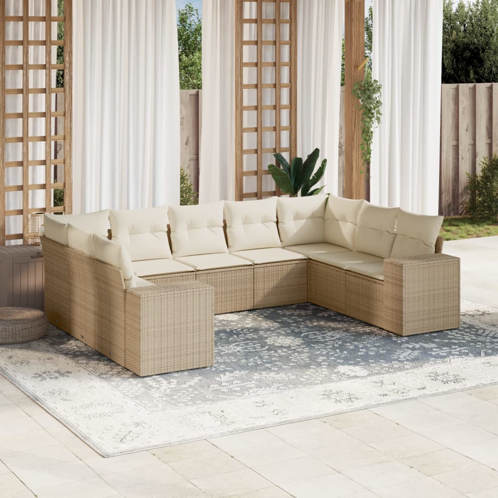 vidaXL Set de sofás de jardín 9 pzas con cojines ratán sintético beige