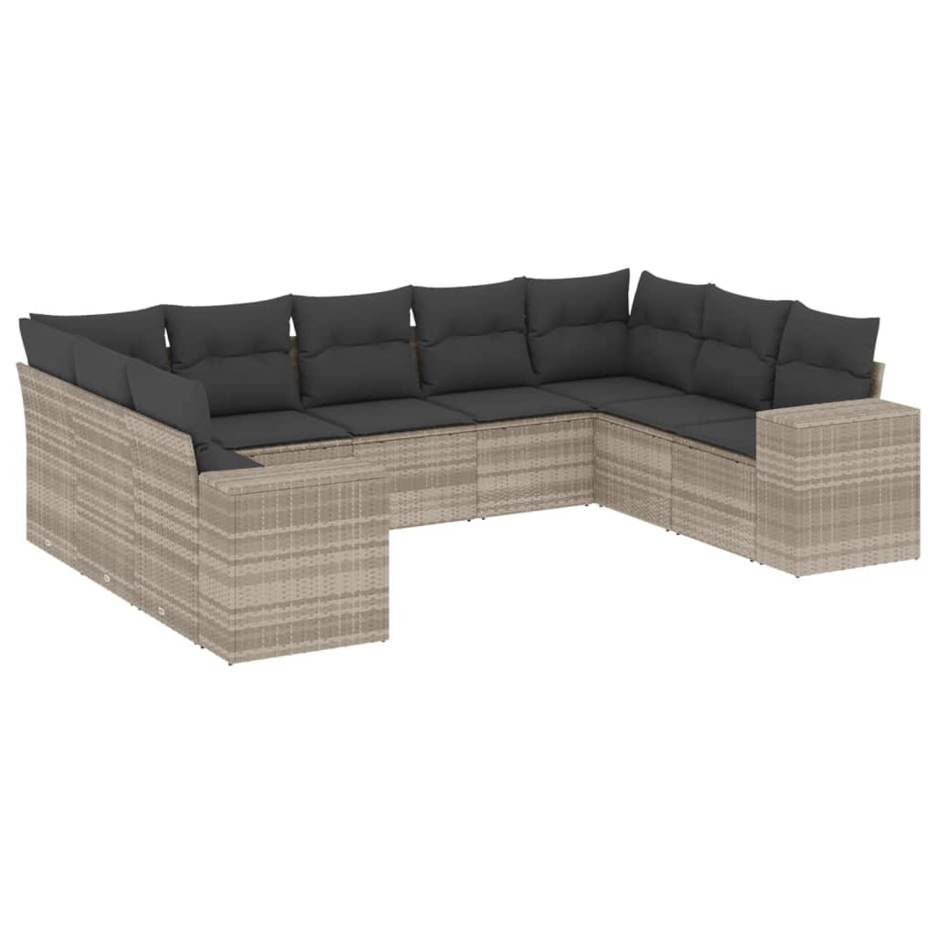 vidaXL Set muebles jardín 9 pzas y cojines ratán sintético gris claro