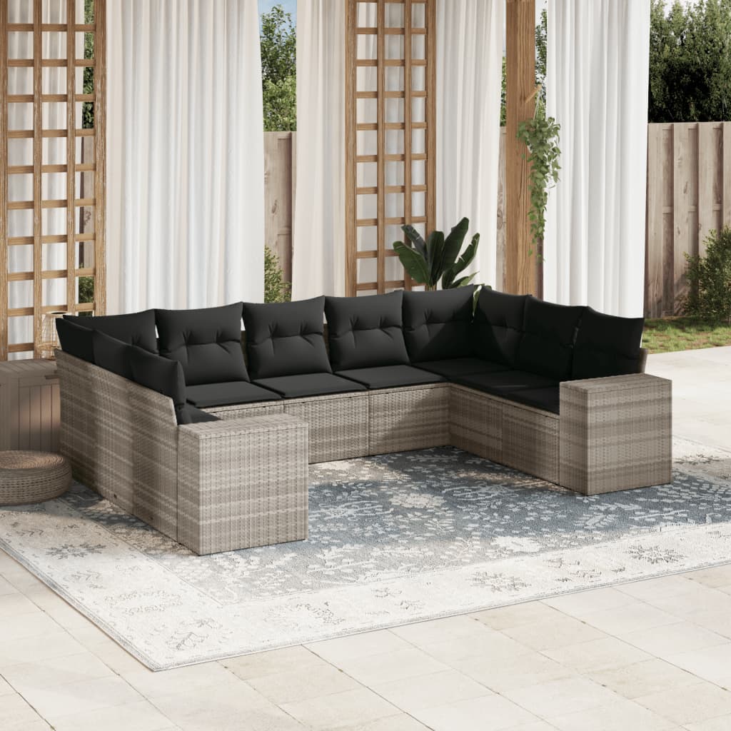 vidaXL Set muebles jardín 9 pzas y cojines ratán sintético gris claro