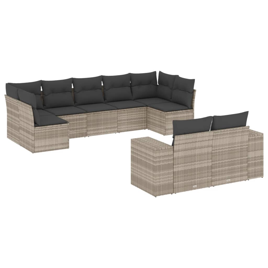 vidaXL Set muebles jardín 9 pzas y cojines ratán sintético gris claro