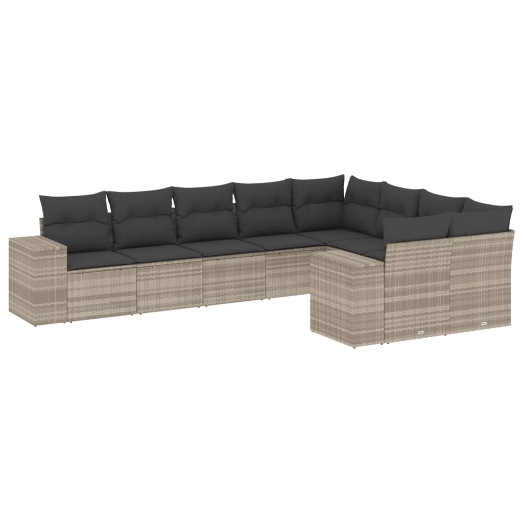 vidaXL Set muebles jardín 9 pzas y cojines ratán sintético gris claro