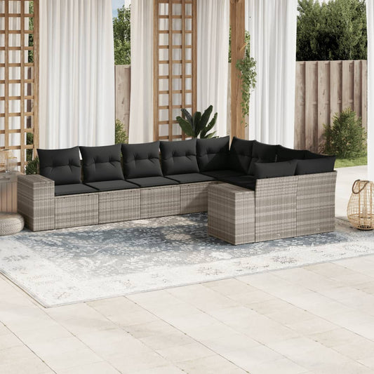 vidaXL Set muebles jardín 9 pzas y cojines ratán sintético gris claro