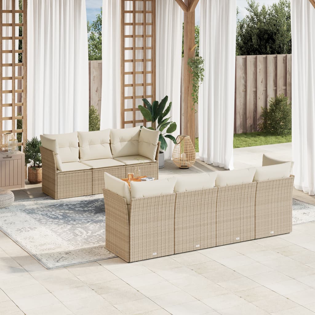 vidaXL Set de sofás de jardín y cojines 8 piezas ratán sintético beige