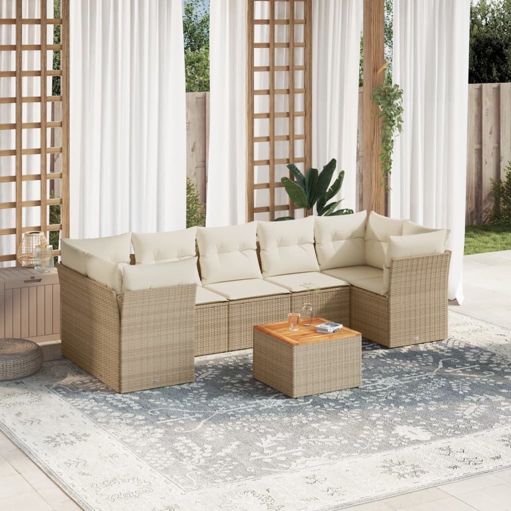 vidaXL Set de sofás de jardín y cojines 8 piezas ratán sintético beige