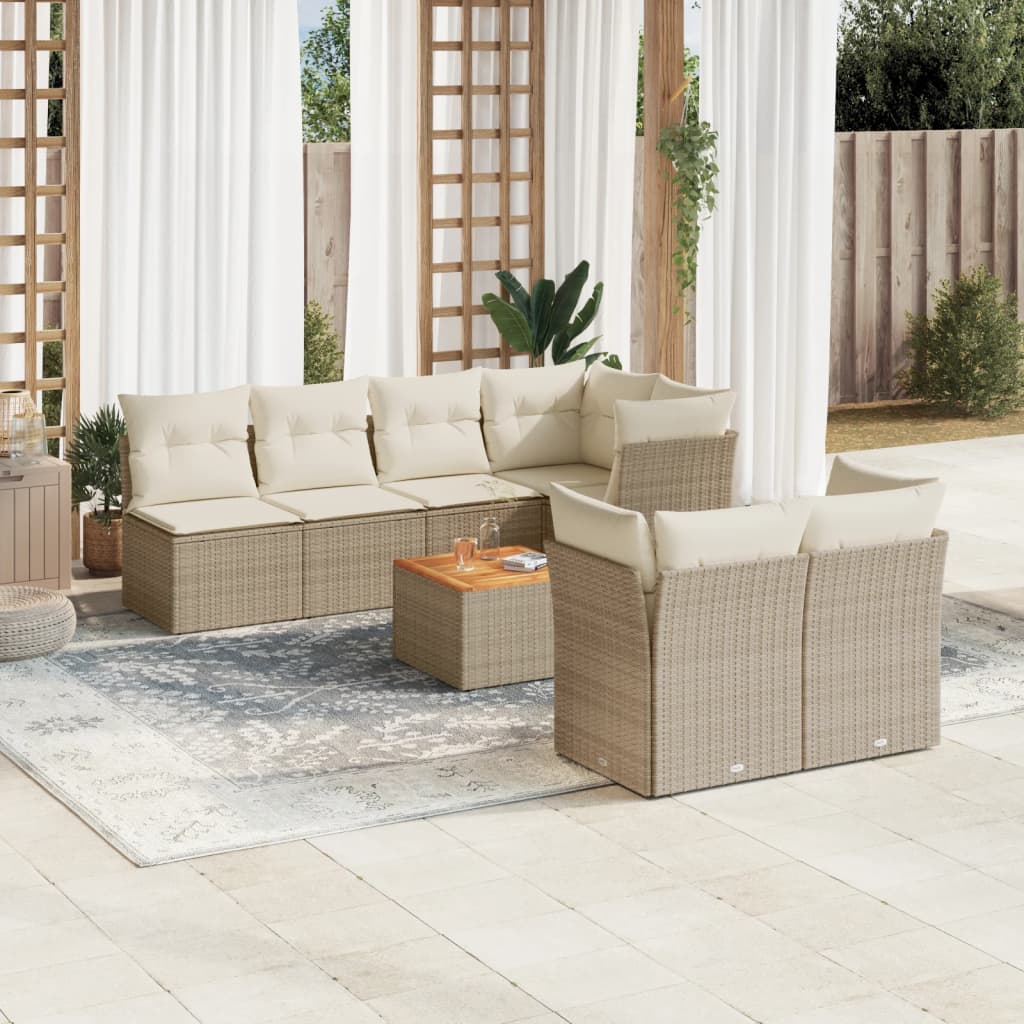 vidaXL Set de sofás de jardín y cojines 8 piezas ratán sintético beige