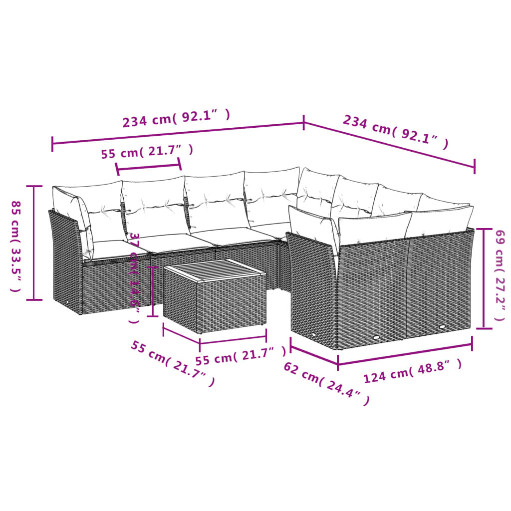 vidaXL Set de sofás de jardín 8 piezas y cojines ratán sintético negro