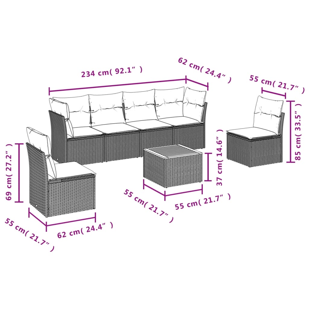 vidaXL Set sofás de jardín 7 piezas y cojines ratán sintético beige