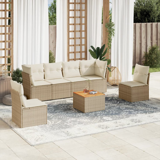 vidaXL Set sofás de jardín 7 piezas y cojines ratán sintético beige