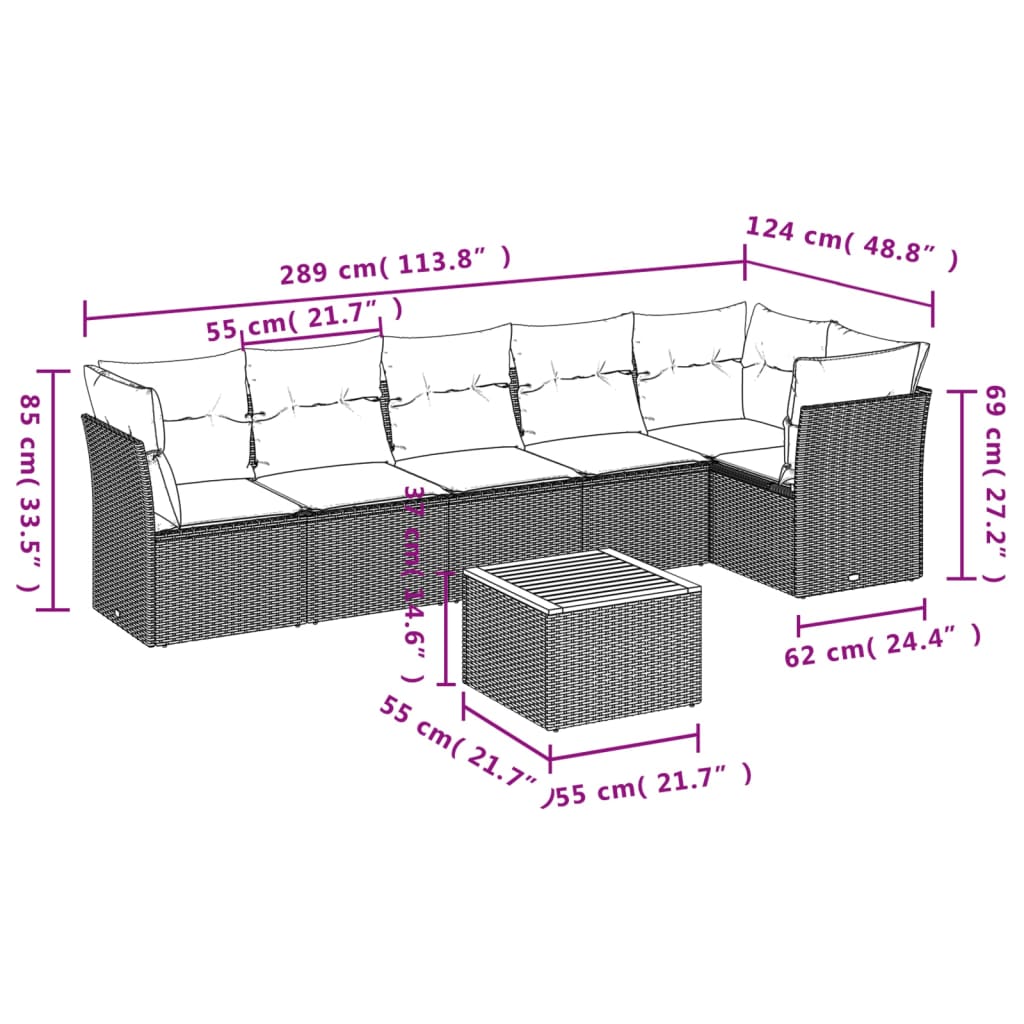 vidaXL Set sofás de jardín 7 piezas y cojines ratán sintético beige