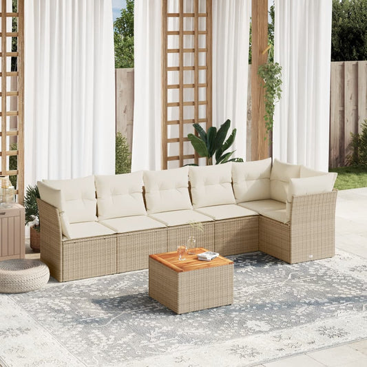 vidaXL Set sofás de jardín 7 piezas y cojines ratán sintético beige