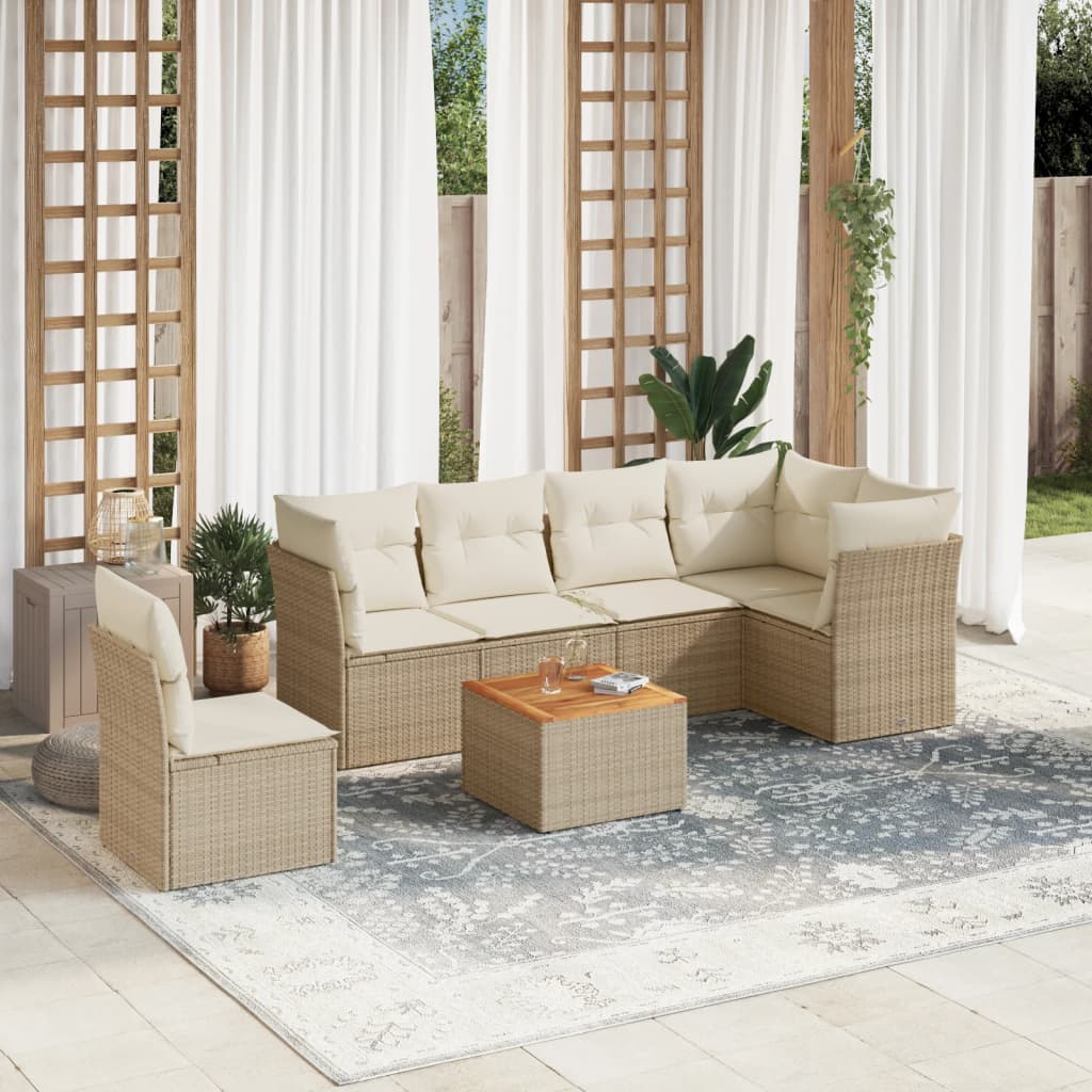 vidaXL Set sofás de jardín 7 piezas y cojines ratán sintético beige