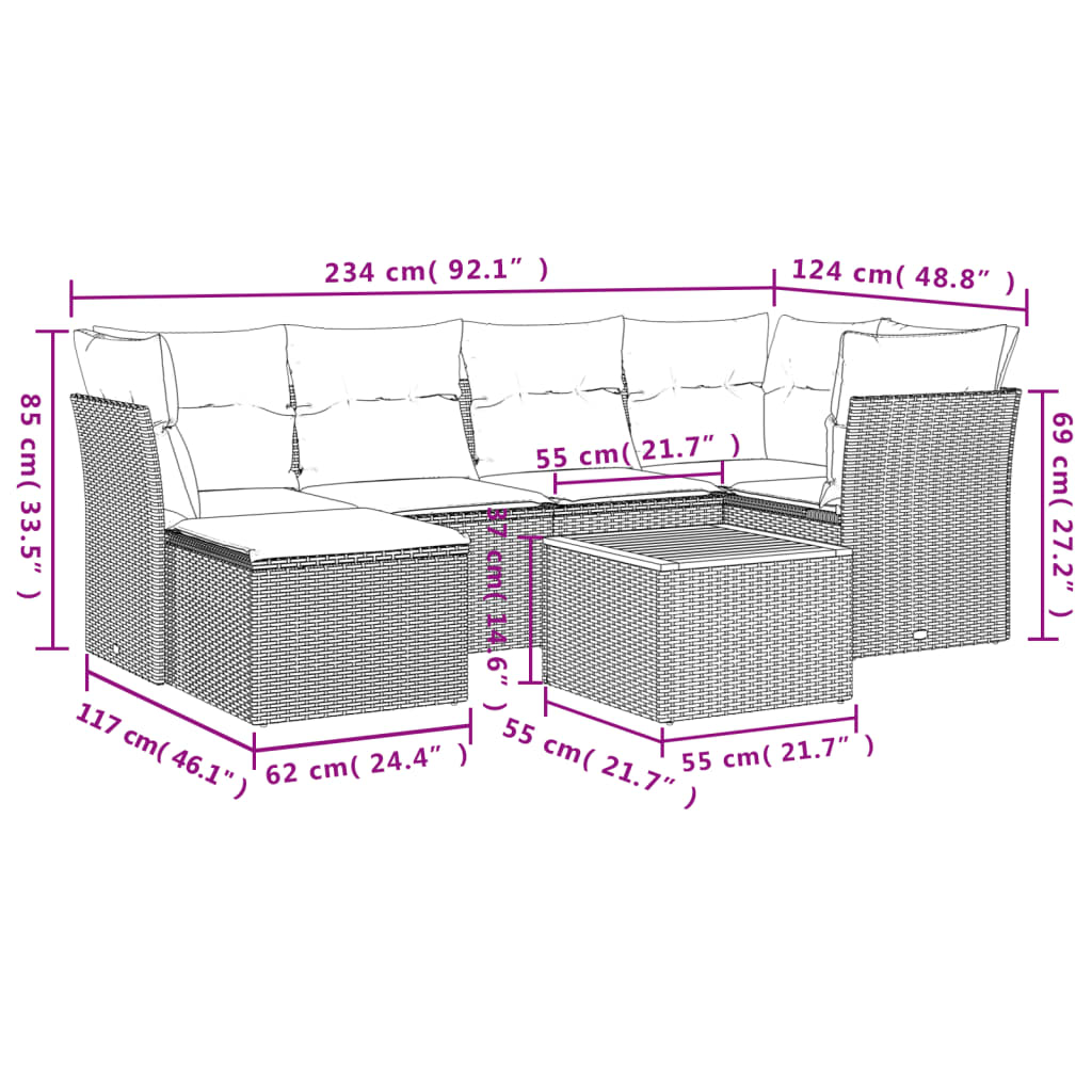 vidaXL Set sofás de jardín 7 piezas y cojines ratán sintético beige