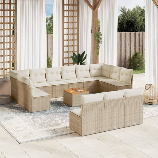 vidaXL Set sofás de jardín 14 pzas con cojines ratán sintético beige