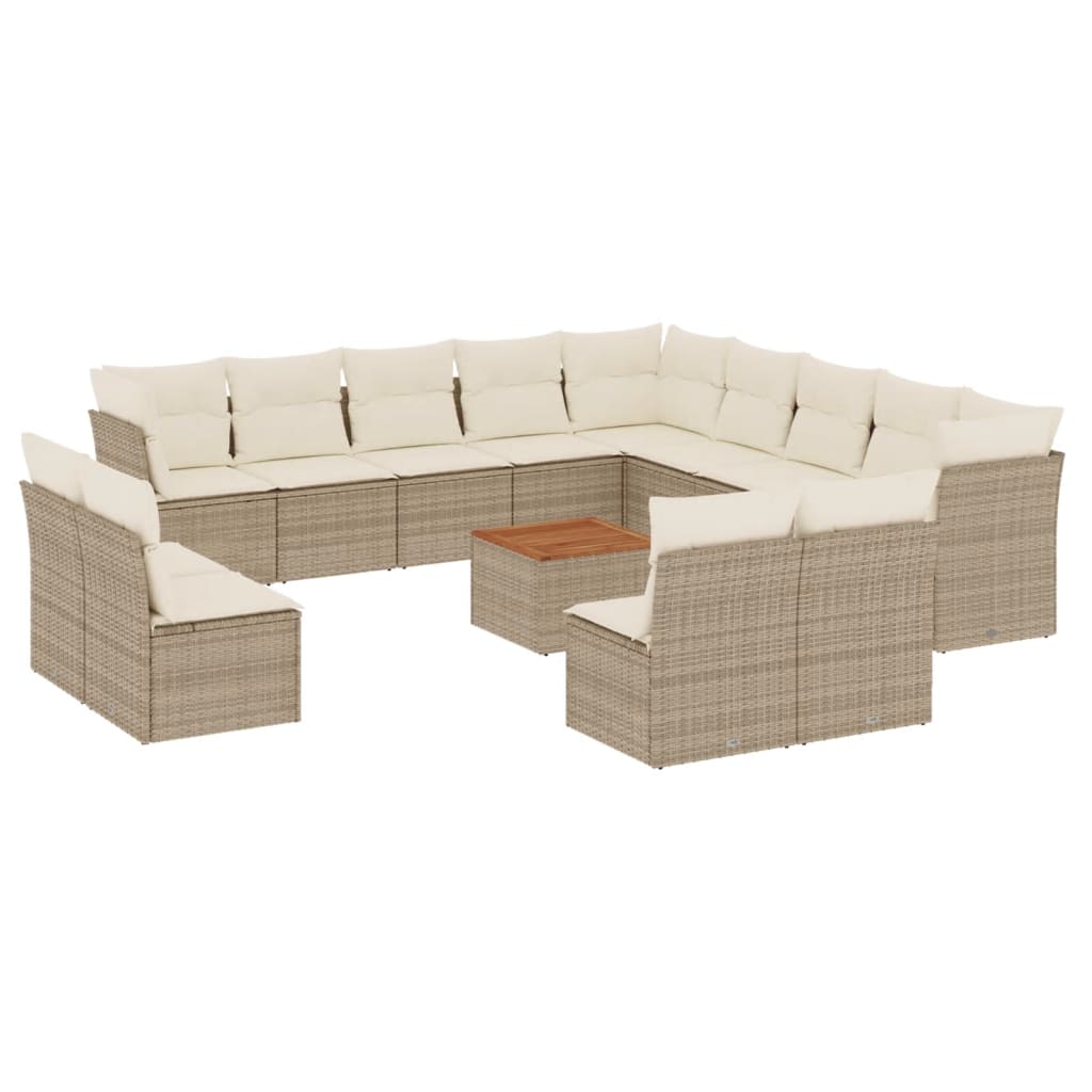 vidaXL Set sofás de jardín 14 pzas con cojines ratán sintético beige