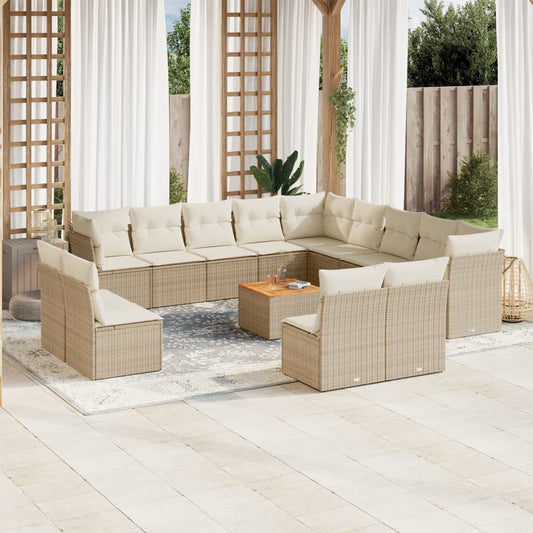 vidaXL Set sofás de jardín 14 pzas con cojines ratán sintético beige