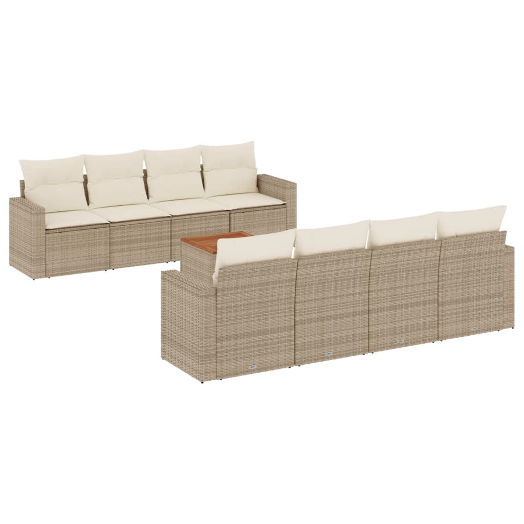 vidaXL Set de sofás de jardín 9 pzas con cojines ratán sintético beige