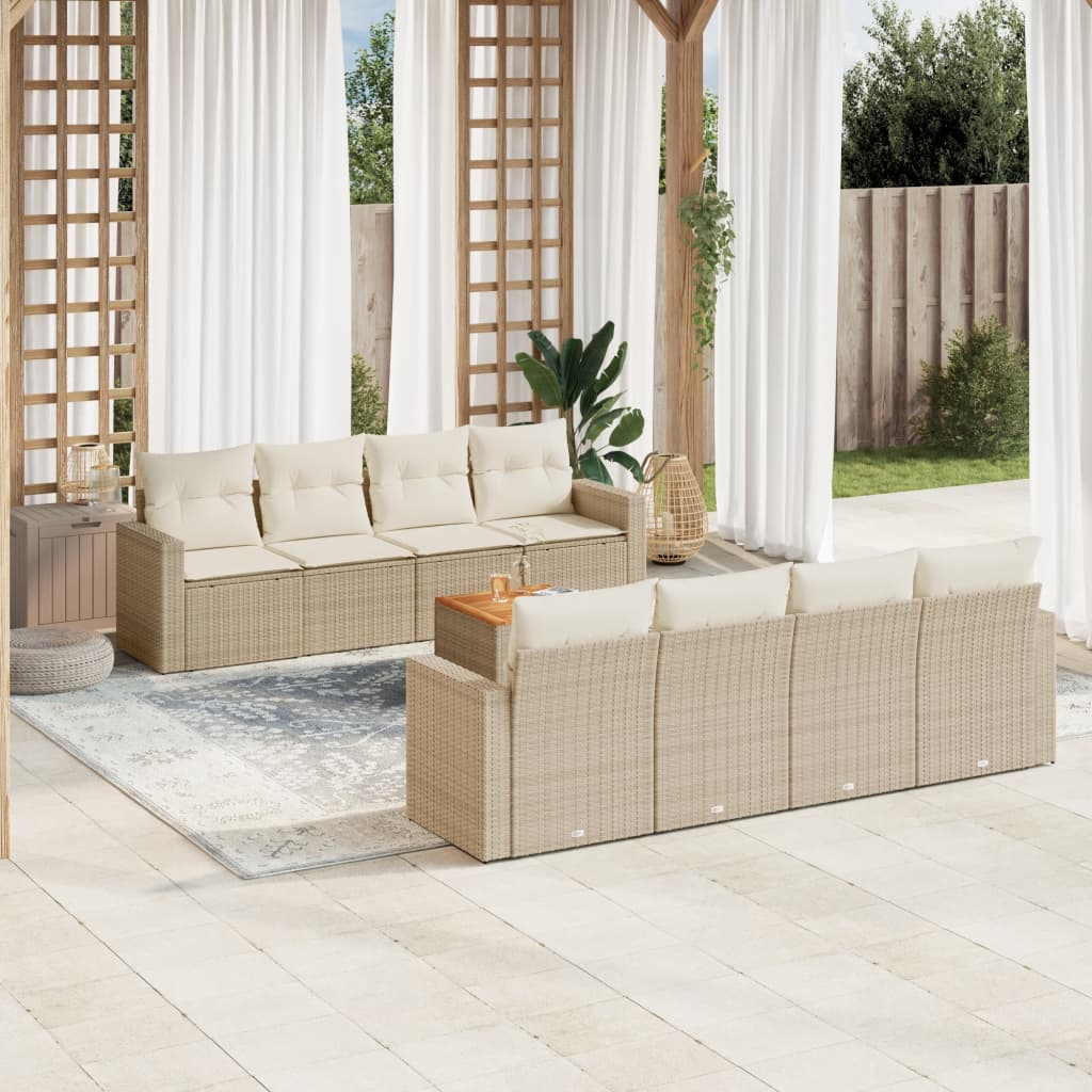 vidaXL Set de sofás de jardín 9 pzas con cojines ratán sintético beige