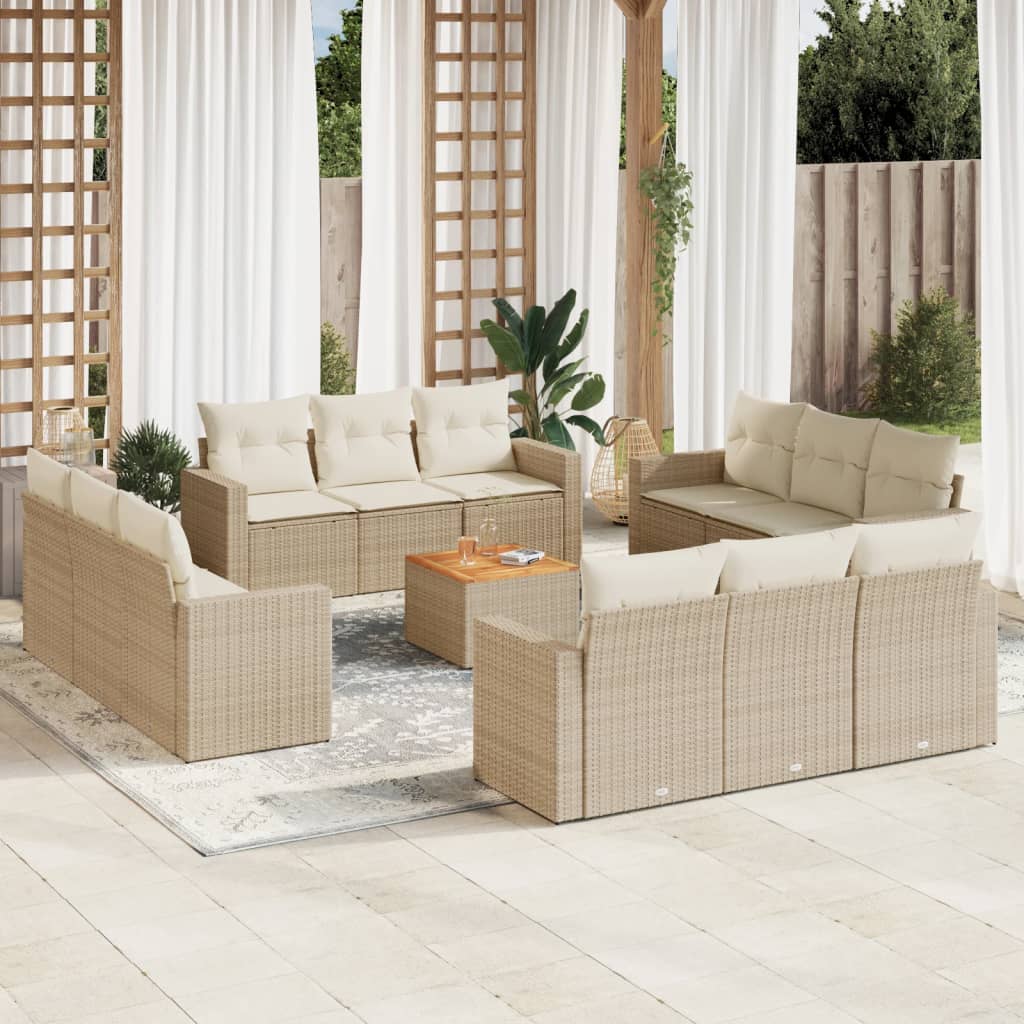 vidaXL Set sofás de jardín con cojines 13 pzas ratán sintético beige