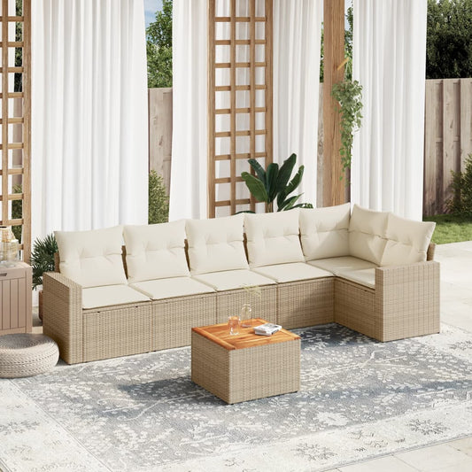 vidaXL Set sofás de jardín 7 piezas y cojines ratán sintético beige