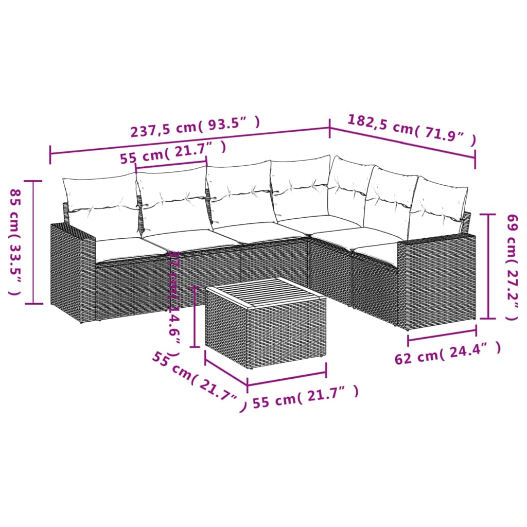 vidaXL Set sofás de jardín 7 piezas y cojines ratán sintético beige