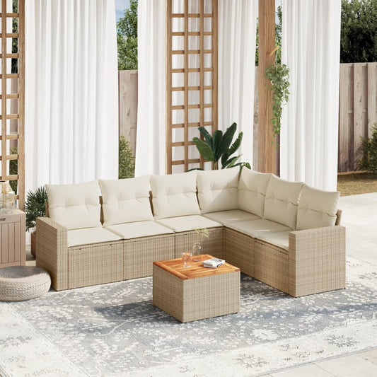 vidaXL Set sofás de jardín 7 piezas y cojines ratán sintético beige