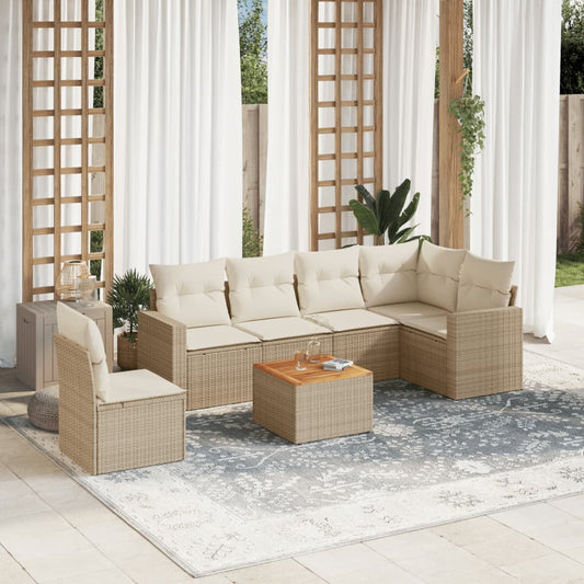 vidaXL Set sofás de jardín 7 piezas y cojines ratán sintético beige