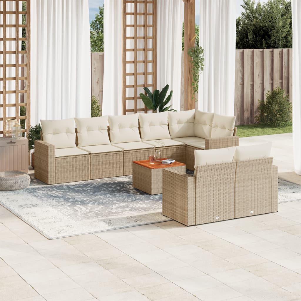 vidaXL Set de sofás de jardín 9 pzas con cojines ratán sintético beige