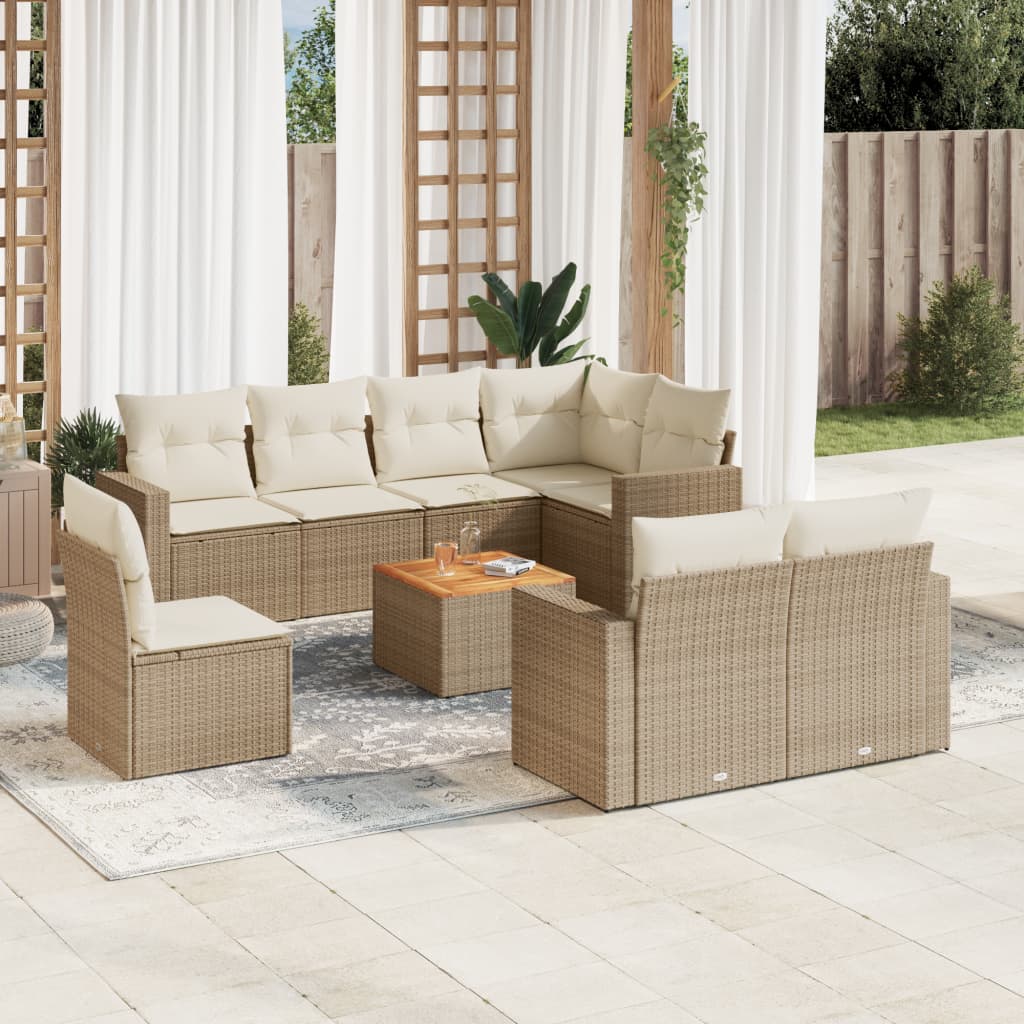 vidaXL Set de sofás de jardín 9 pzas con cojines ratán sintético beige