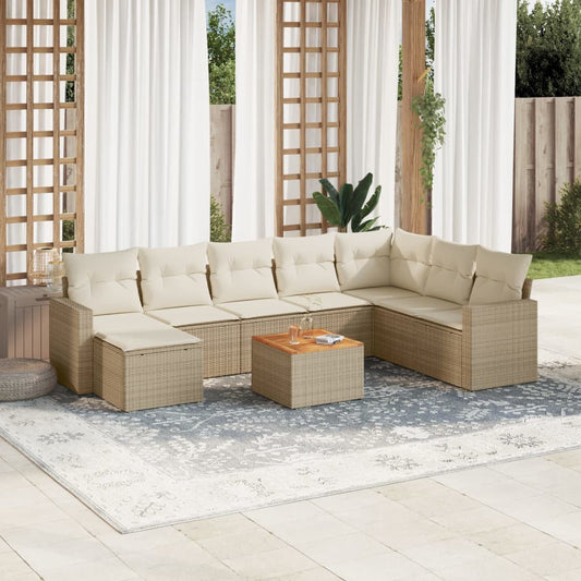 vidaXL Set de sofás de jardín con cojines 9 pzas ratán sintético beige