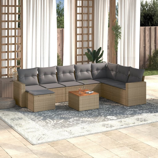 vidaXL Set de sofás de jardín con cojines 9 pzas ratán PE beige mezcla